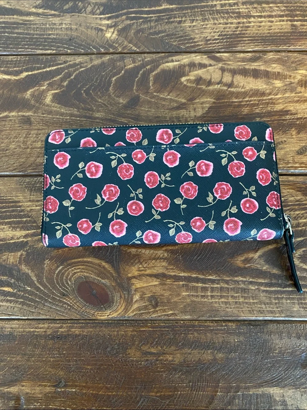 Kate Spade Black Rose Zip-Around Wallet